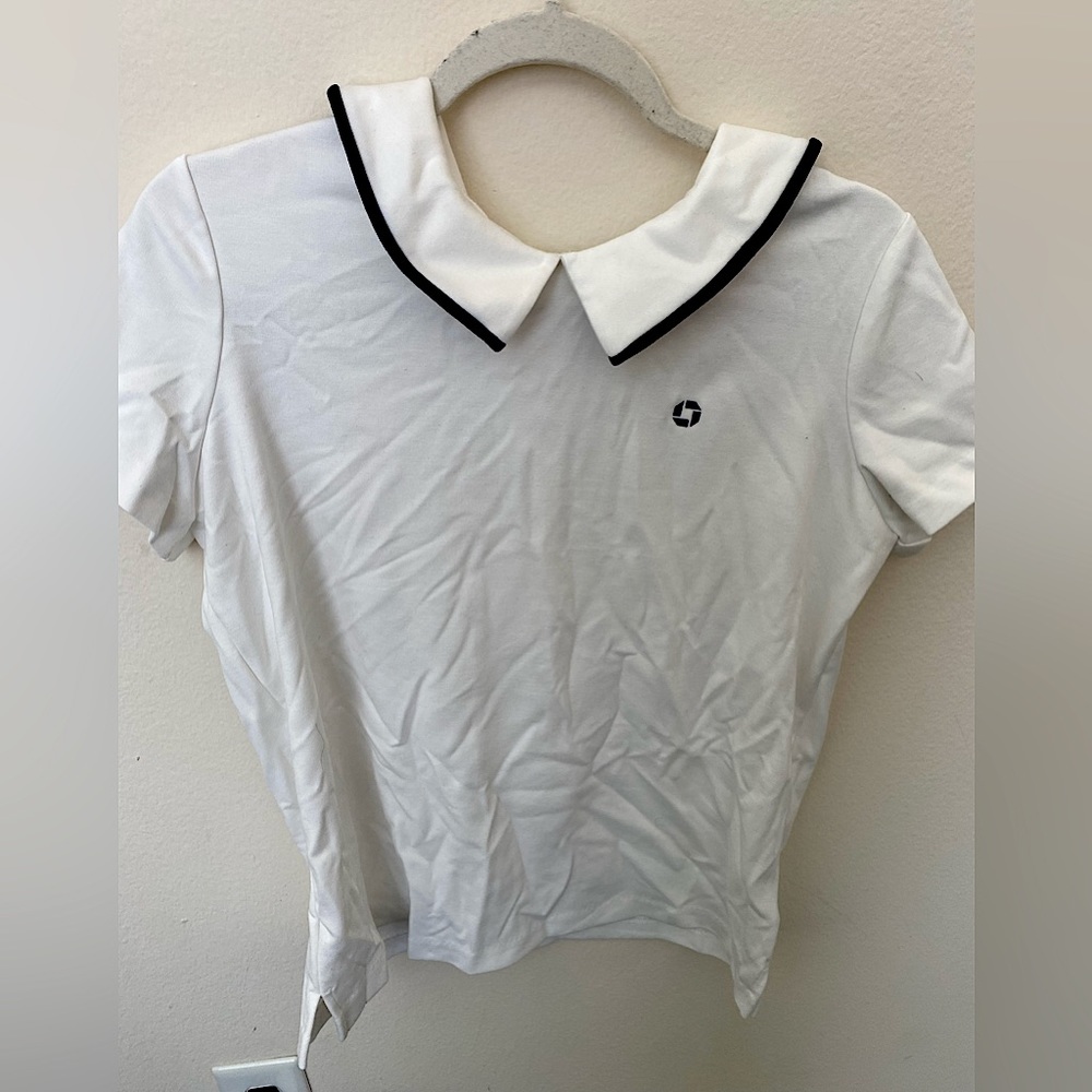 Lands' End White Blouse with Black Trim
